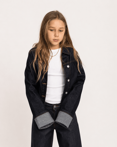 Vega Jacket Fold Up Denim GIRLS Dark Blue Denim - Things I Like Things I Love