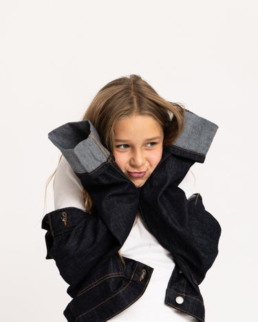 Vega Jacket Fold Up Denim GIRLS Dark Blue Denim - Things I Like Things I Love