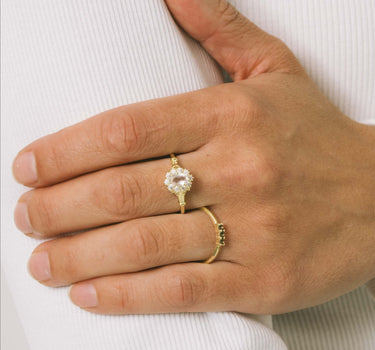 Vintage Rose Quartz Flower Ring Gold - Things I Like Things I Love