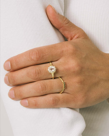 Vintage Rose Quartz Flower Ring Gold - Things I Like Things I Love