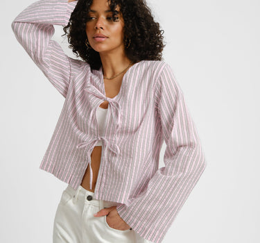 Zoe Seersucker Tie Shirt Pink Lady Brown - Things I Like Things I Love