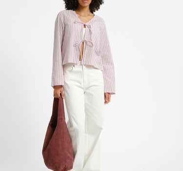 Zoe Seersucker Tie Shirt Pink Lady Brown - Things I Like Things I Love