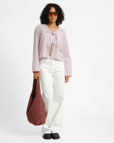 Zoe Seersucker Tie Shirt Pink Lady Brown - Things I Like Things I Love
