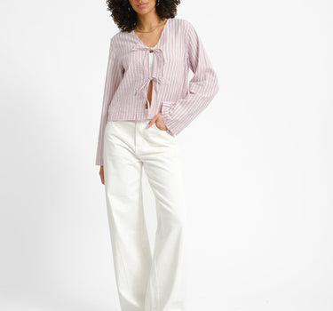 Zoe Seersucker Tie Shirt Pink Lady Brown - Things I Like Things I Love