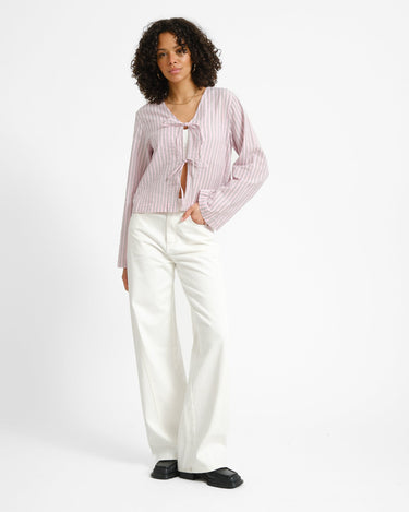 Zoe Seersucker Tie Shirt Pink Lady Brown - Things I Like Things I Love
