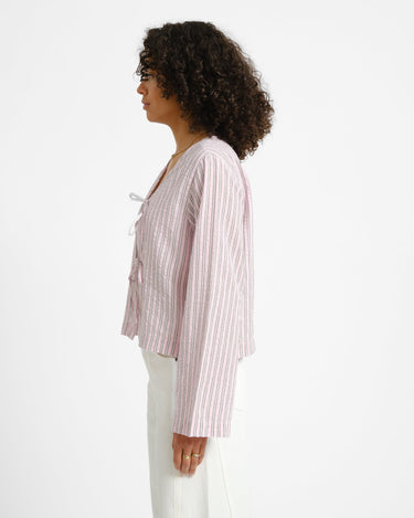 Zoe Seersucker Tie Shirt Pink Lady Brown - Things I Like Things I Love