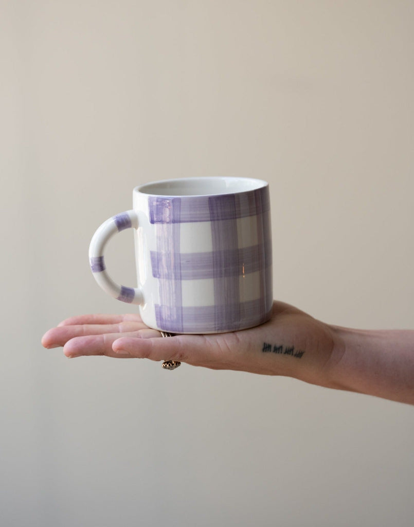 Hand-painted Gingham Checked Mug Lilac - Things I Like Things I Love