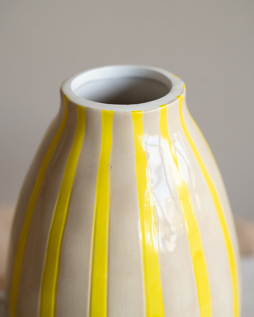 Hand Painted Vase Stripes Yellow - Things I Like Things I Love
