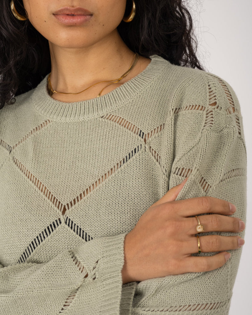 June O-Neck Crop Knit Desert Sage - Things I Like Things I Love