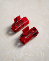 SET OF 2 - Hair Claw Clip Mini Square Red
