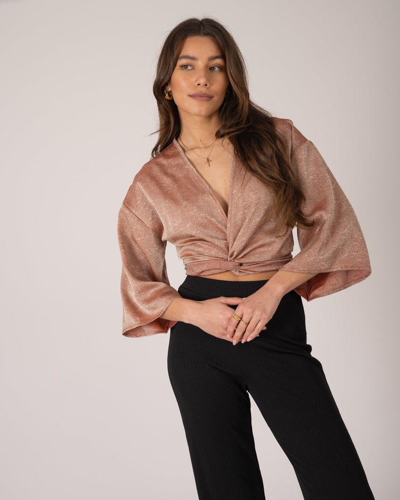 TILTIL Sunny Satin Flower Top Rust Beige One Size - Things I Like Things I Love
