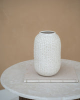 Dekovase aus Keramik, gebrochenes weißes Muster, rund